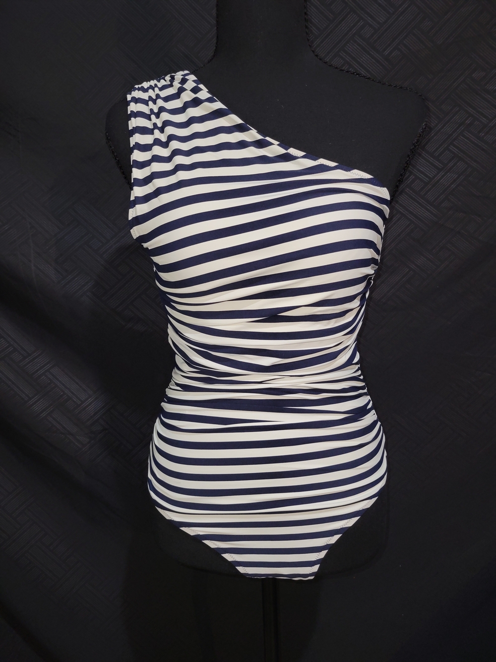J.Crew Re-Imagined Ruched One Shoulder One Piece Swimsuit Nautical Stripe Sz 6